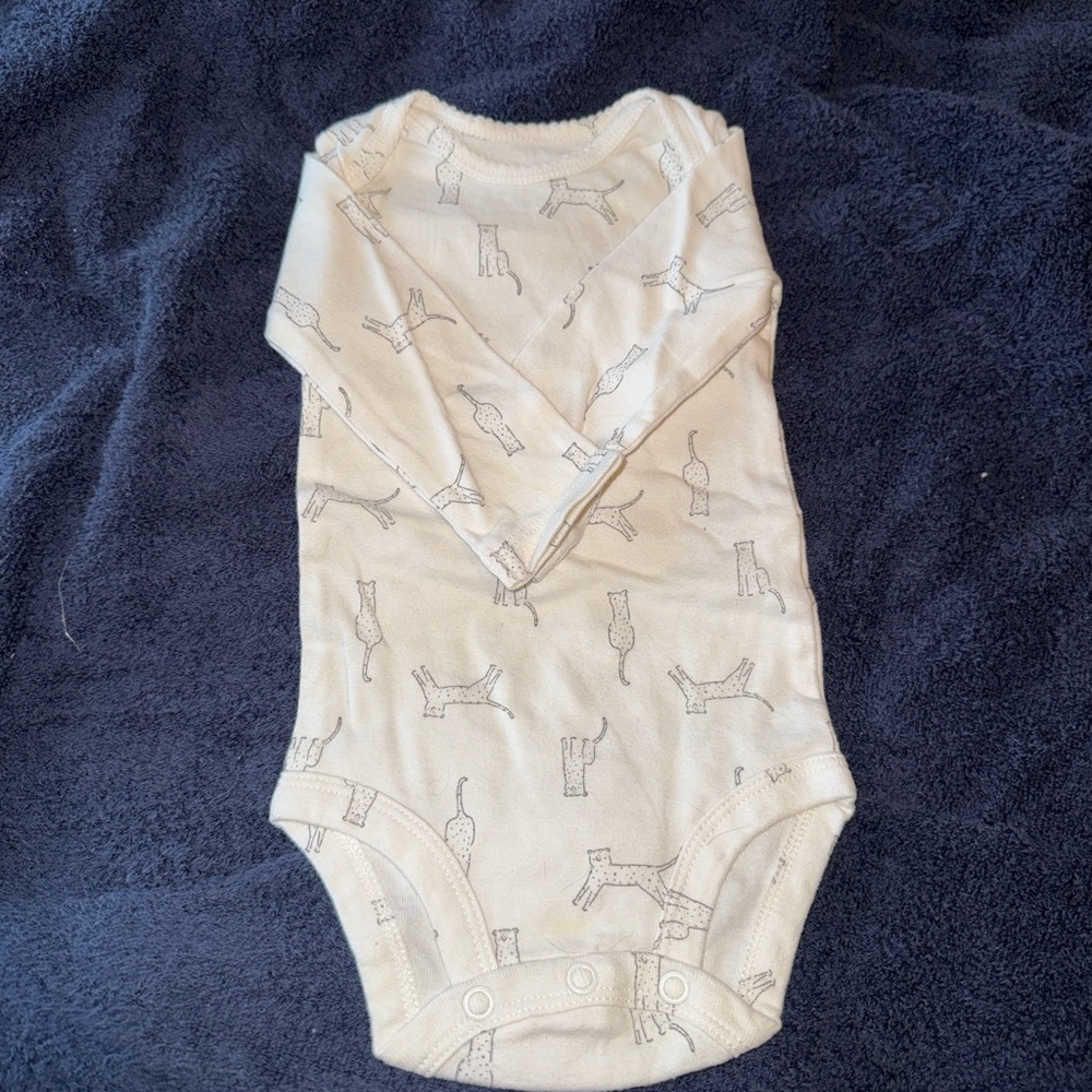 Carter's Cream Long-Sleeve Cat Print Baby One-Piece